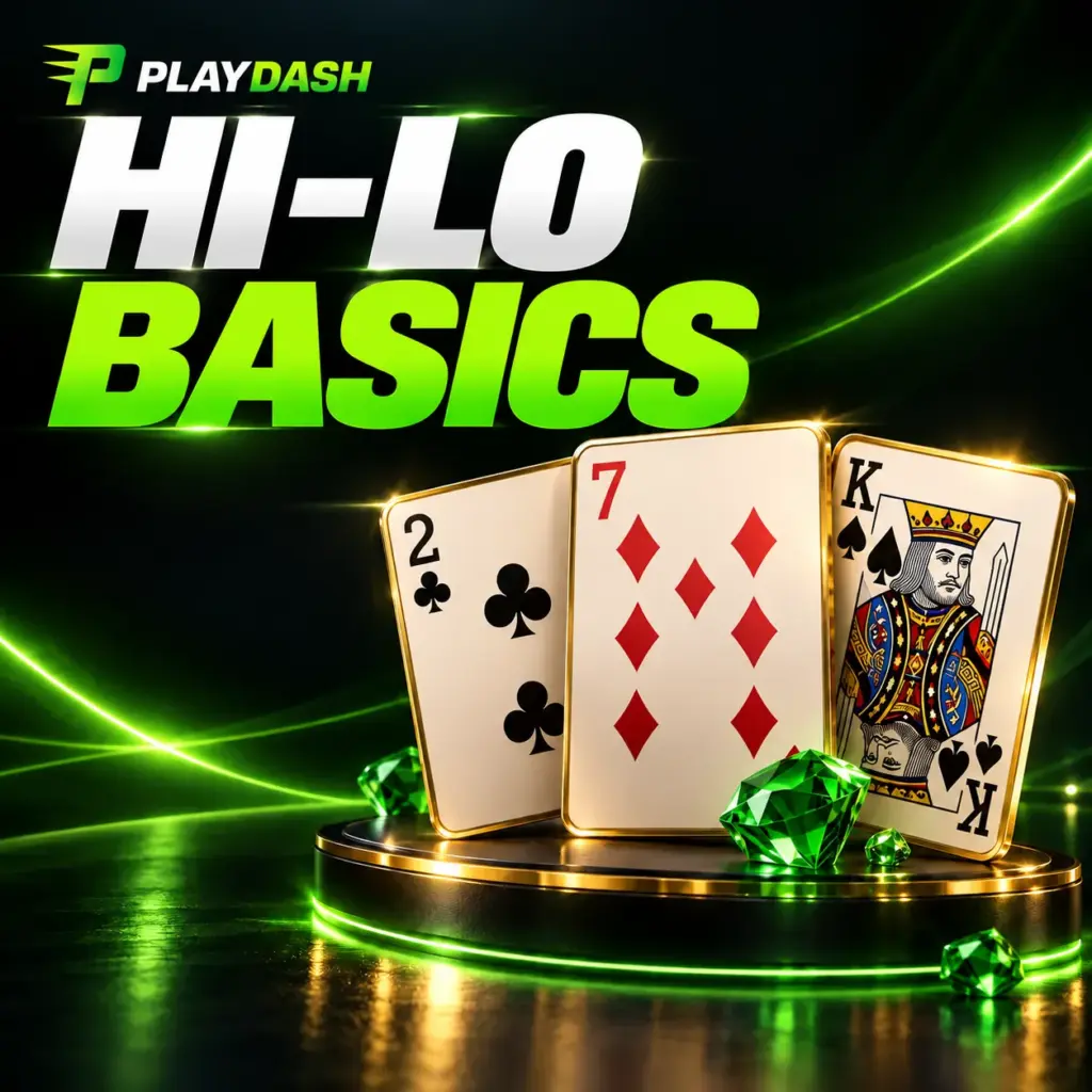 Three playing cards beside the title Hi-Lo Basics