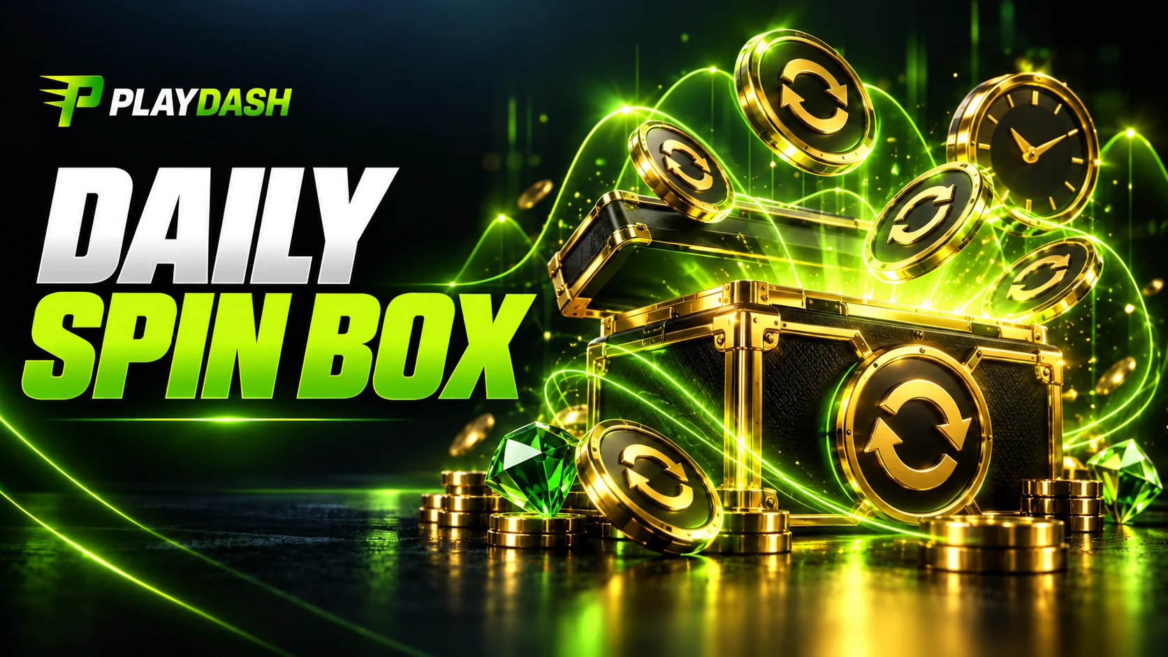 PlayDash daily spin box with circular-arrow reward tokens