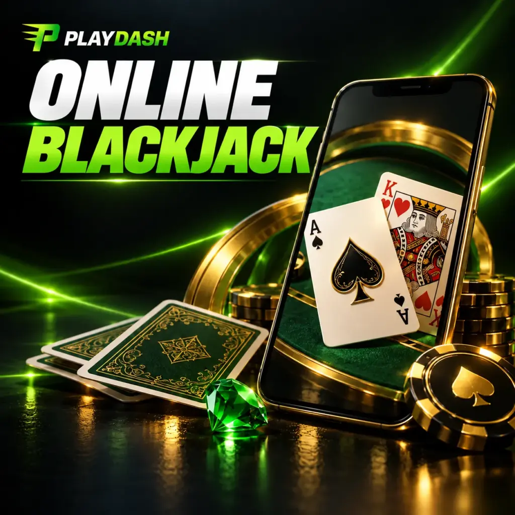 Smartphone with playing cards beside the title Online Blackjack
