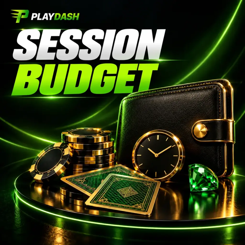 Wallet, clock and casino chips beside the title Session Budget