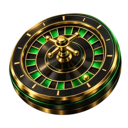 Black and gold roulette wheel with emerald details, representing Playtech table games.