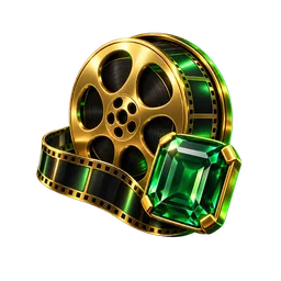 Gold film reel and an emerald gem, representing Betsoft cinematic slots.